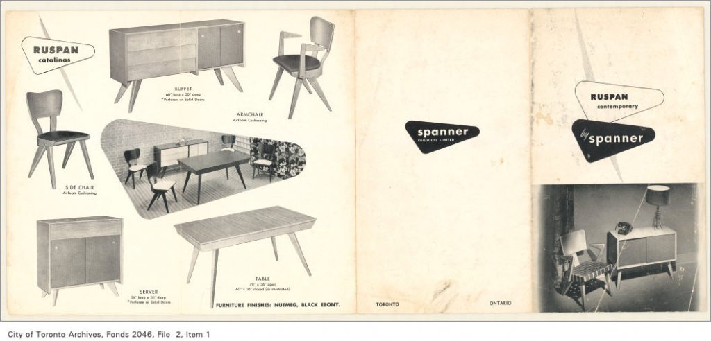 Modernist, simple tables and sideboards made of wood.