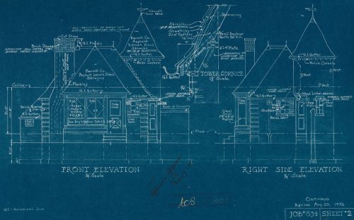 Blueprint of gas service station, 910 Lake Shore Road, 1936