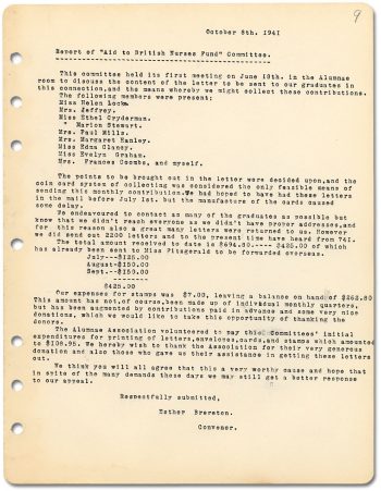 Report of "Aid to British Nurses Fund" Committee 1941