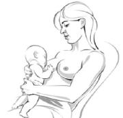 baby latch on woman's breast