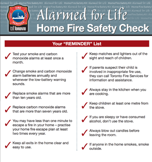 alarmed for life home fire safety check reminder list