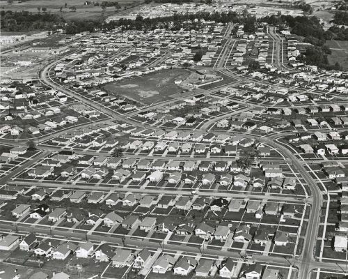 Aerial view of suburban houses