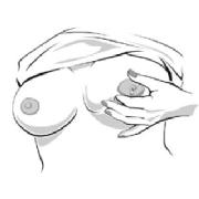 using thumb and index finger to press on areola to express breastmilk