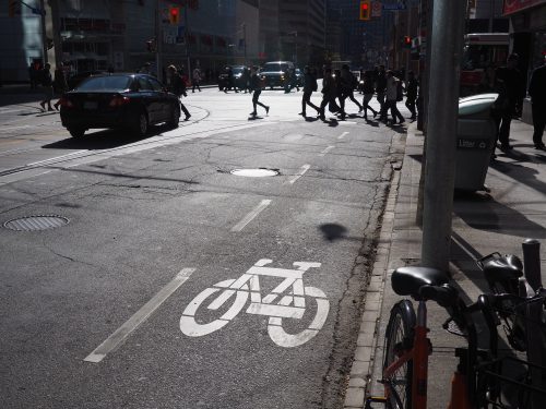 Hashed out painted bike lane. Indicating a right turn space for vehicles.