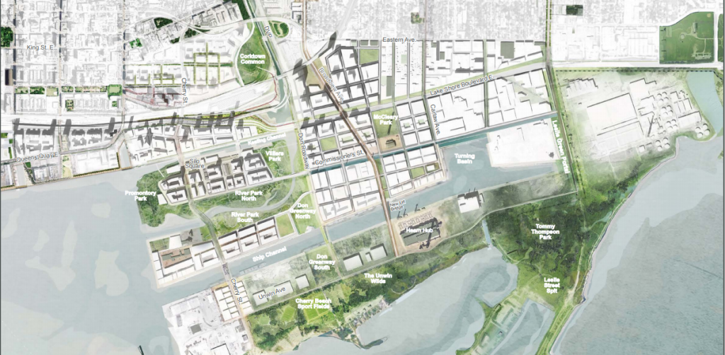 Map showing context of Port Lands Lands Acceleration Initiative study area.