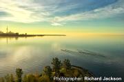 Early morning rowing practice off Sheldon Lookout at the mouth of the Humber River.