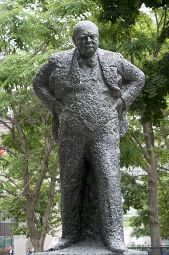 Winston Churchill statue in Sculpture Court on Nathan Phillips Square.