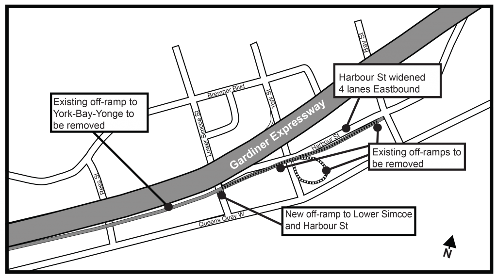 Gardiner Expressway Map with Harbour St. improvements