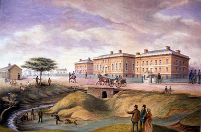 Watercolour painting of the third parliament Buildings in 1834