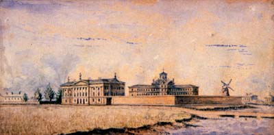 Watercolour painting of the Jail & proposed courthouse