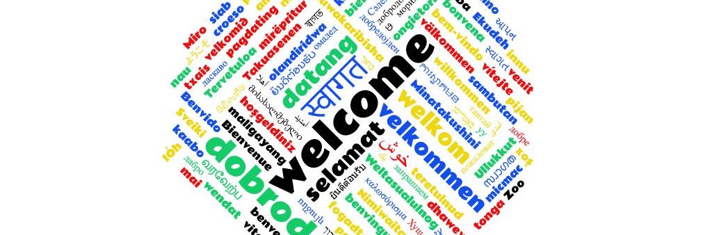 Wordcloud with word 'welcome' in many languages