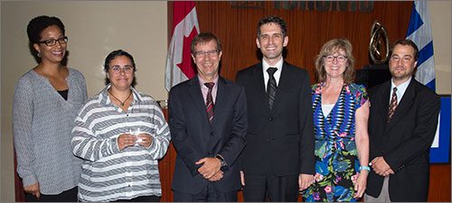 Leadership category award winners for the Gender Inclusive Washroom Policy & Campaign. From left to right: Nicole Welch, Jessica Abraham, Peter Wallace, Domenico Calla, Jann Houston and Dr. Howard Shapiro.