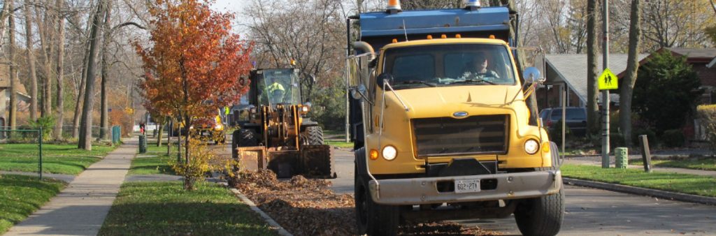 Image of a City truck doing Mechanical Leaf Collection in Etobicoke
