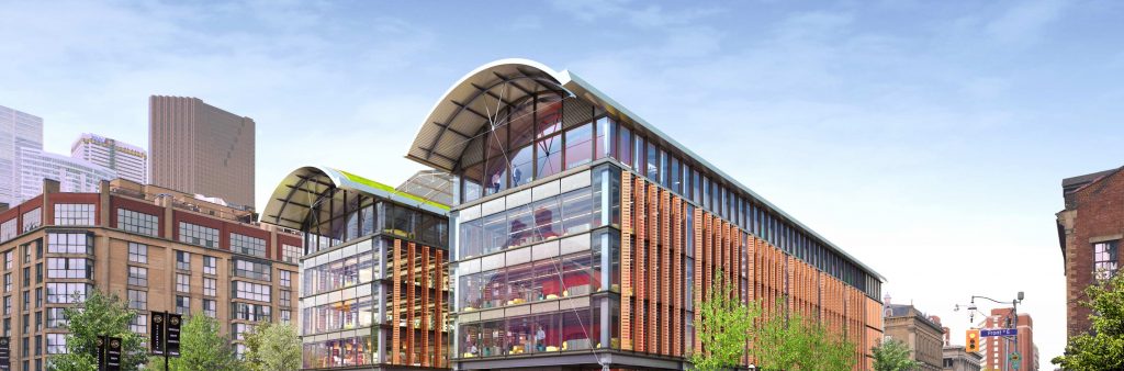 Artist rendering of a view of the North St. Lawrence Market from the south east side of Jarvis Street and Front Street East.