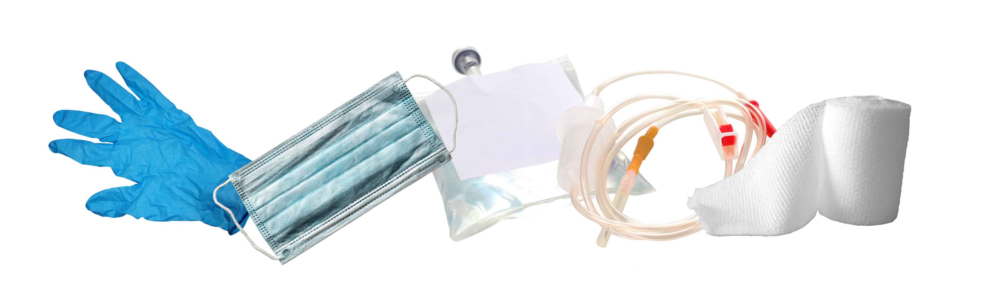 latex glove, medical mask, toilet paper, medical tubes