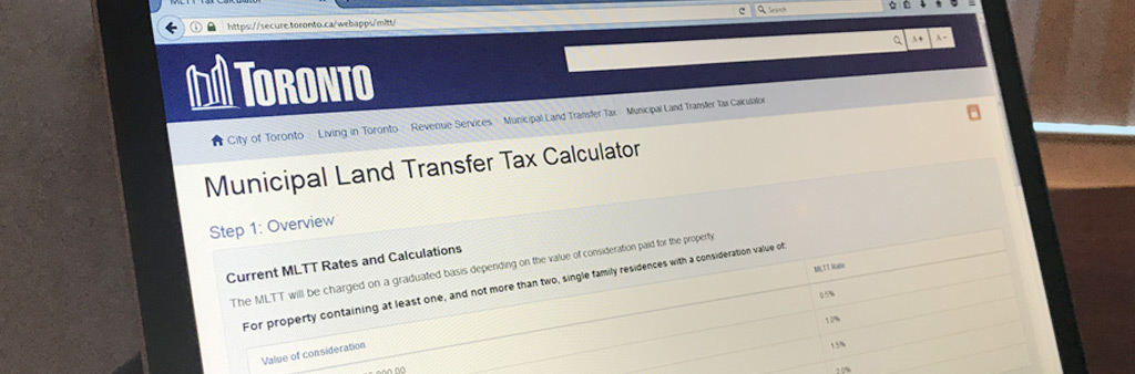 image of computer monitor displaying the Municipal Land Transfer Tax Calculator online tool.