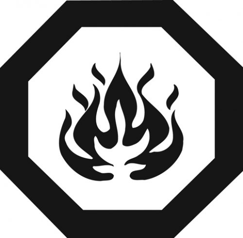 Universal flammable symbol of flames inside octagon