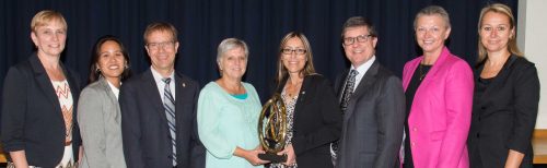 Image of award winners. Photo from left to right: Sue Makin, Mary Ann Gatbonton, Peter Wallace, Denise Oliver, Fern Santos Furtado,Dr. David McKeown, Sophie Ligas, Evelyn Vaccari