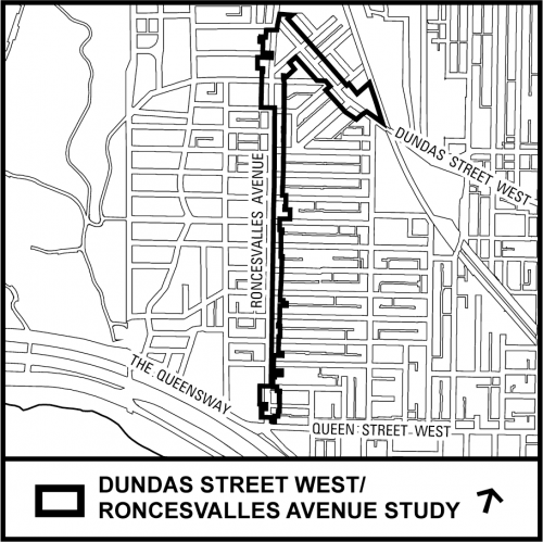 Map of the Roncesvalles and Dundas West Study Area