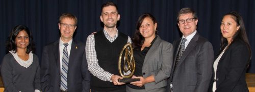 Image of award winners. Left to right: Anna Pancham, Peter Wallace, Domenico Calla, Leila Monib, Dr. David McKeown, Caroline Wai