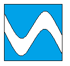 a blue square with a wavy white line in the middle