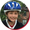 picture of a children wearing a single impact helmet