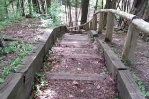 An image of the existing rotting wooden stairs