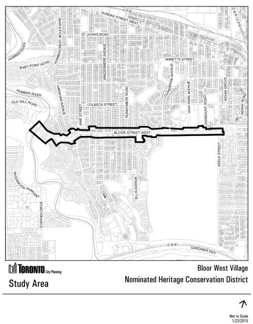 This is a map of the study area boundary for the Bloor West Village HCD Study