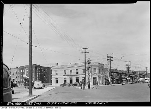 This is a photograph of the intersection of Bloor Street West and Jane Street in 1943.