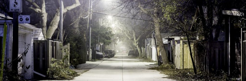 A well lit public lane in Toronto