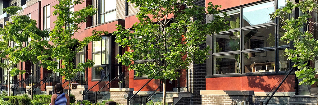 low-rise townhouse on quiet street