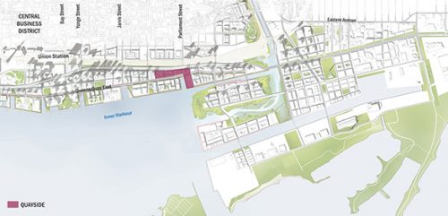 Map showing the Quayside neighbourhood in the context of the larger waterfront