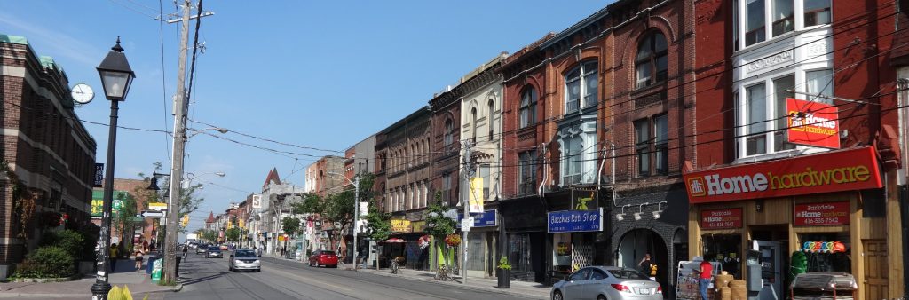 This is a photograph of Queen Street West and Cowan Avenue