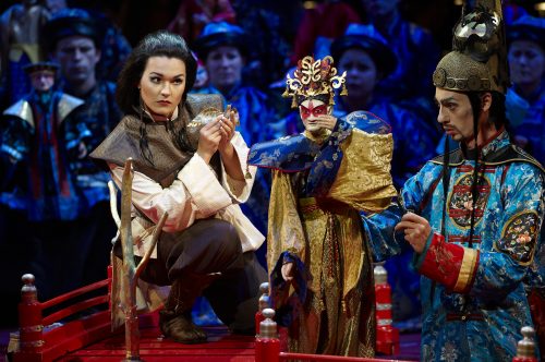 (l – r) Olga Peretyatko as The Nightingale and Ilya Bannik as The Emperor in the Canadian Opera Company’s production of The Nightingale and Other Short Fables, 2009, photo: Michael Cooper.