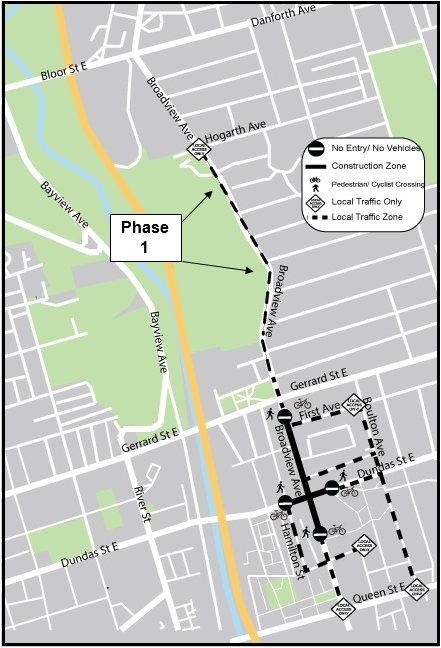 TTC Track work on Broadview Avenue at Dundas Street to Gerrard Street