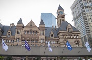 Indigenous flags in front of Old City Hall