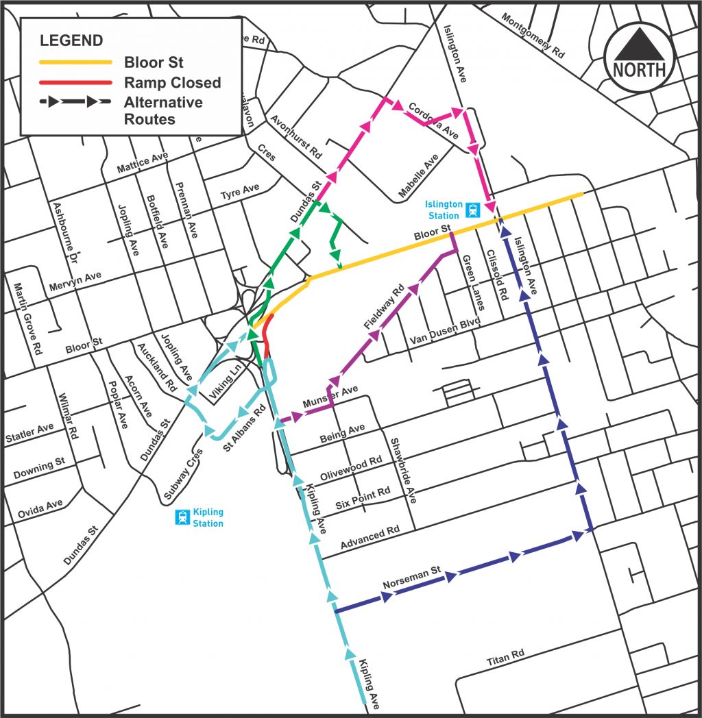 map of six points north bound kipling to bloor
