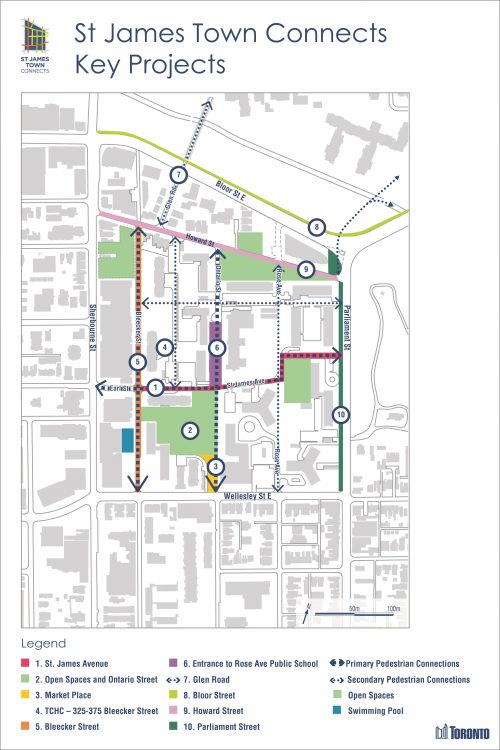 map of the St. James Town Connects key projects