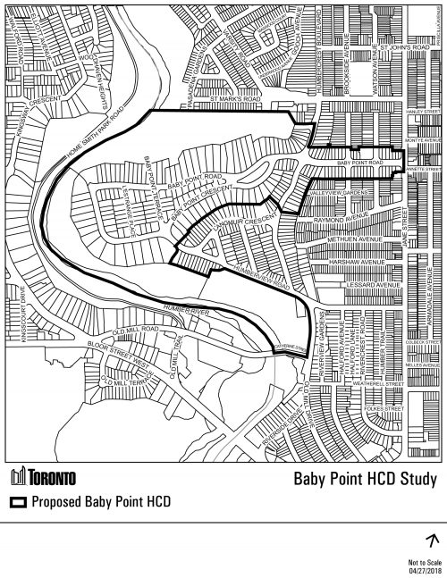 This map shows the proposed boundary of the Baby Point HCD