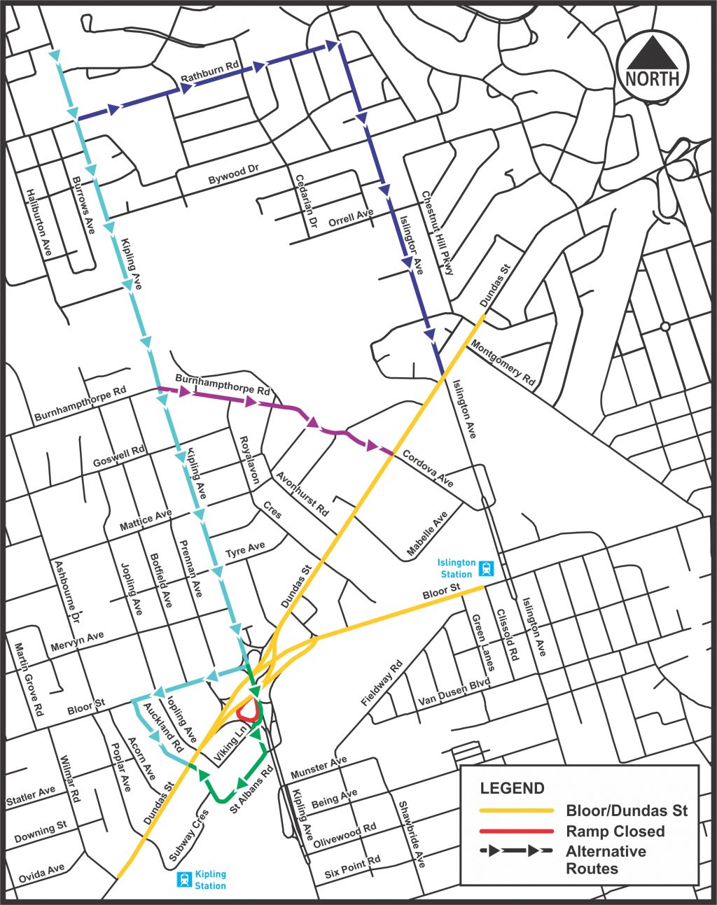 map of six points southbound kipling to dundas