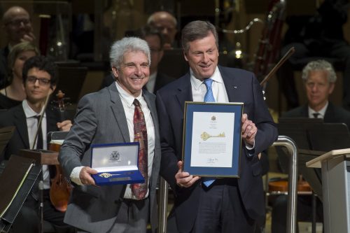 Peter Oundjian is presented with the Key to the City by Mayor Tory.