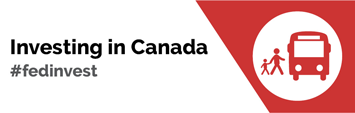 This is the logo of the Government of Canada Public Transit Infrastructure Fund (PTIF) and reads "Investing in Canada" with a graphic of people boarding a bus..