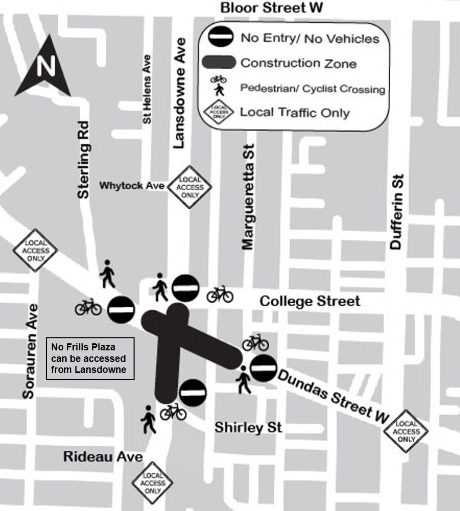 Closure: North: Whytock Avenue West: Sorauren Avenue South: Shirley Street East: Dufferin Street