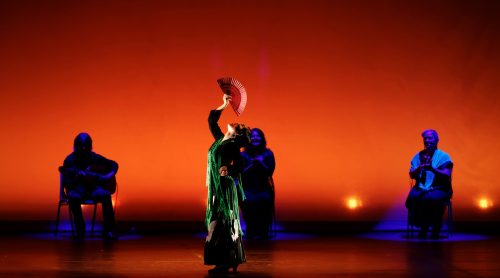 flamenco dancers. orange background
