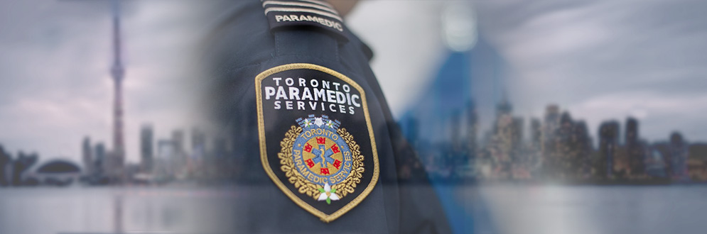 A close up of a Toronto Paramedic shoulder crest