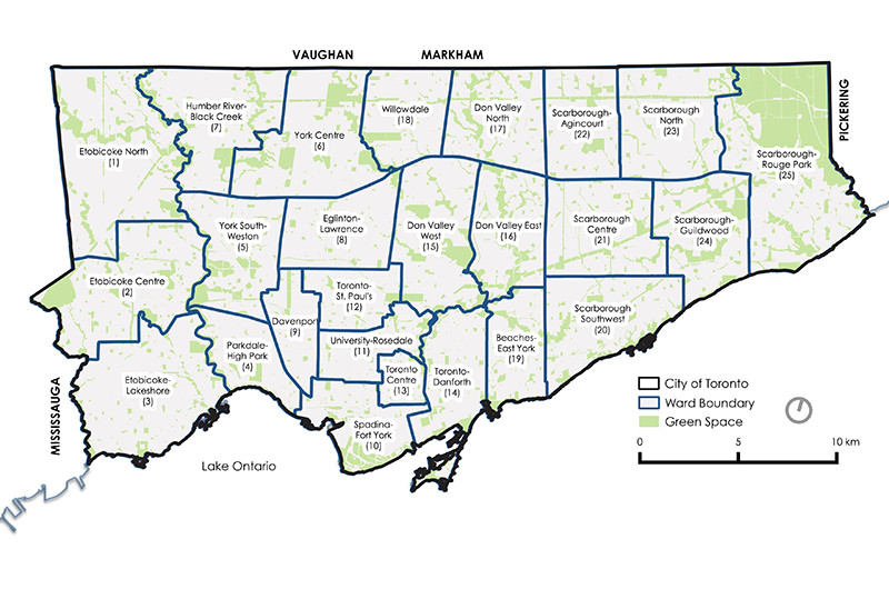 Map of the City of Toronto's electoral wards