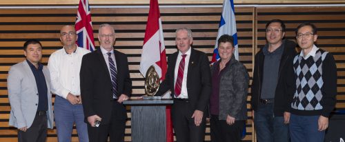 Innovation category award winners for Fleet Modernization & Automated Fuel System Integration. From left to right: David Tran, Vukadin Lalovic, Lloyd Brierley, Chris Murray (City Manager), Dolly Lehman, Frank Sun, Fai Chan