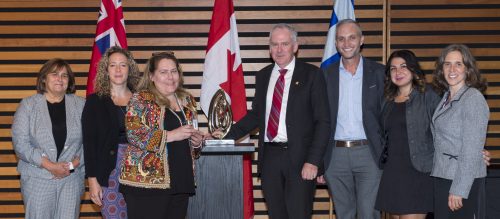 Employee experience category award winners for the HIGH FIVE project. From left to right: Janie Romoff, Yota Lambrakos, Pam Blanchfield, Chris Murray (City Manager), Howie Dayton, Shanna Morales, Yafit Rokach