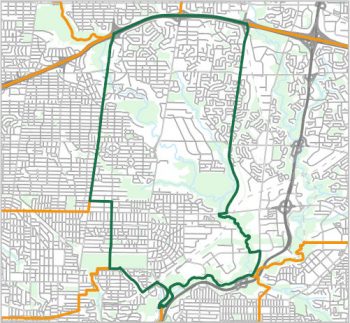 Map showing the boundary of Ward 15, one of the City of Toronto's 25 municipal wards effective December 1, 2018. For assistance with the content of this map, please email cityplanning@toronto.ca or call 416-392-8343.