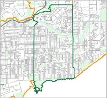 Map showing the boundary of Ward 19, one of the City of Toronto's 25 municipal wards effective December 1, 2018. For assistance with the content of this map, please email cityplanning@toronto.ca or call 416-392-8343.
